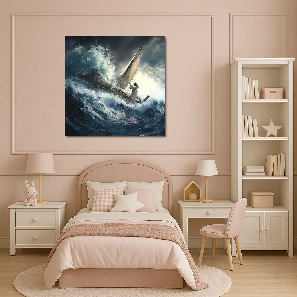 Jesus Standing On Boat Stormy Sea – Wall Art