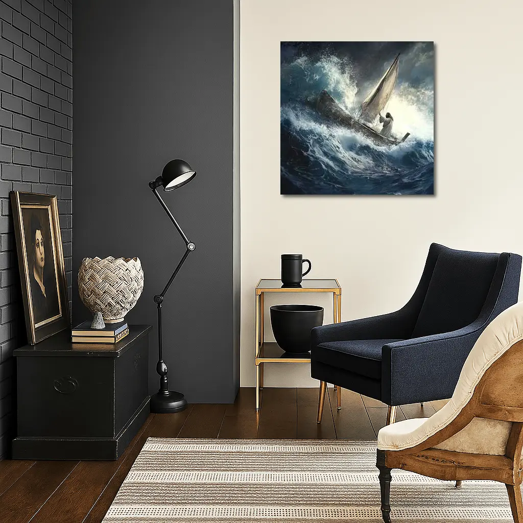 Jesus Standing On Boat Stormy Sea – Wall Art