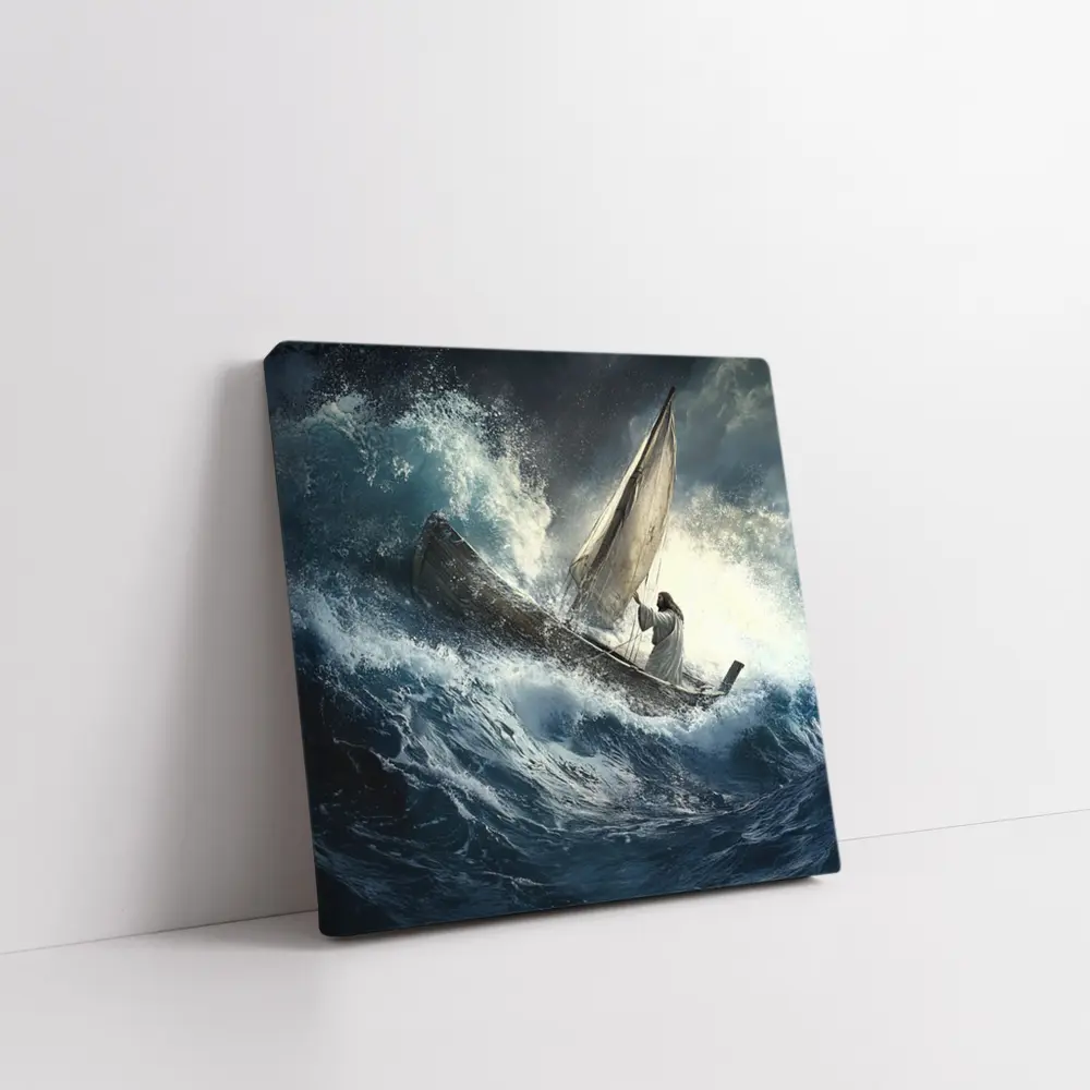 Jesus Standing On Boat Stormy Sea – Wall Art