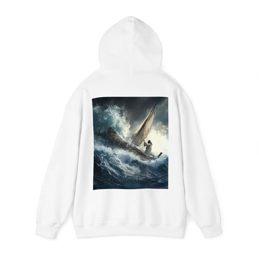 Jesus Standing On Boat Stormy Sea – Hoodies