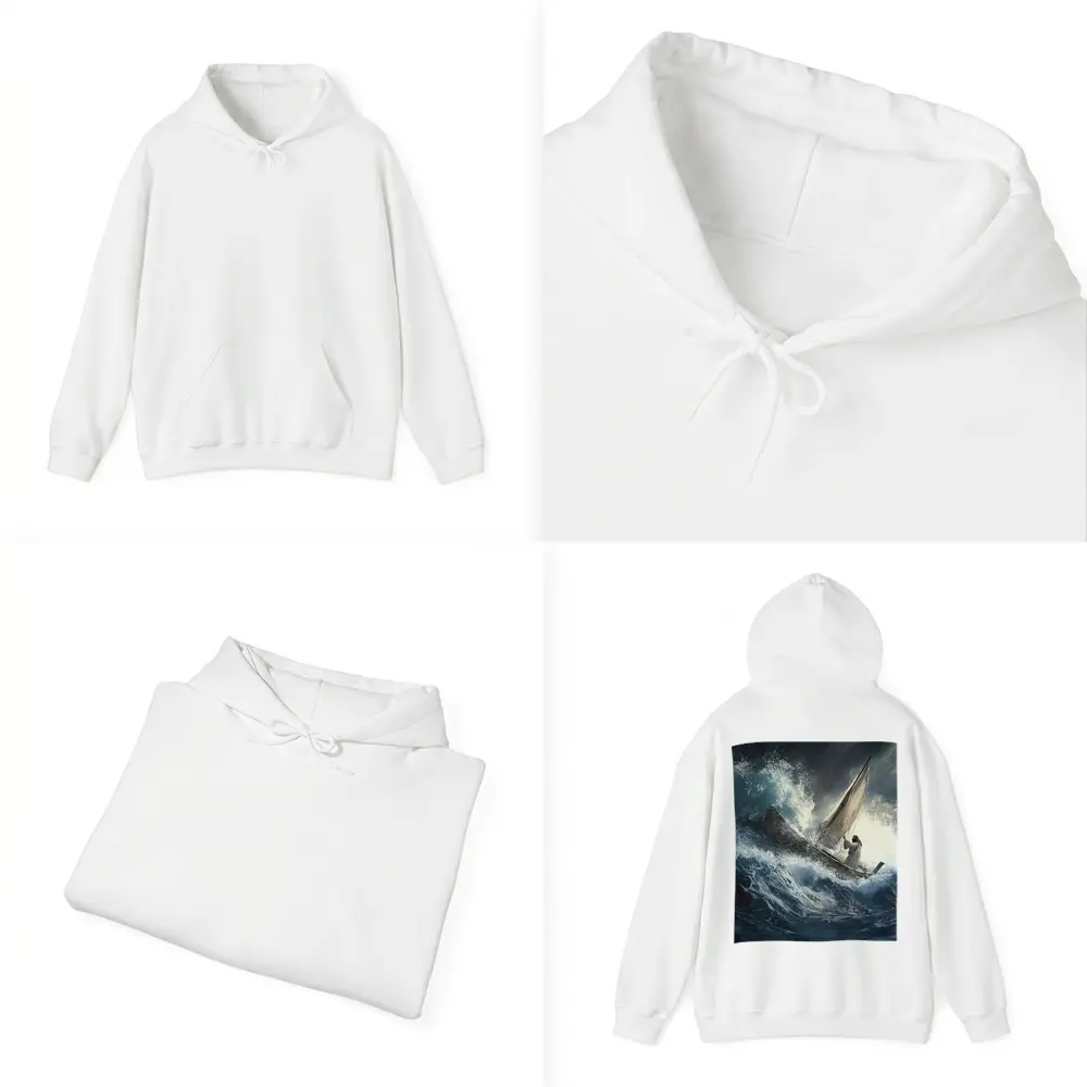 Jesus Standing On Boat Stormy Sea – Hoodies