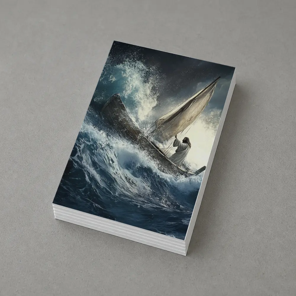 Jesus Standing On Boat Stormy Sea – Postcards