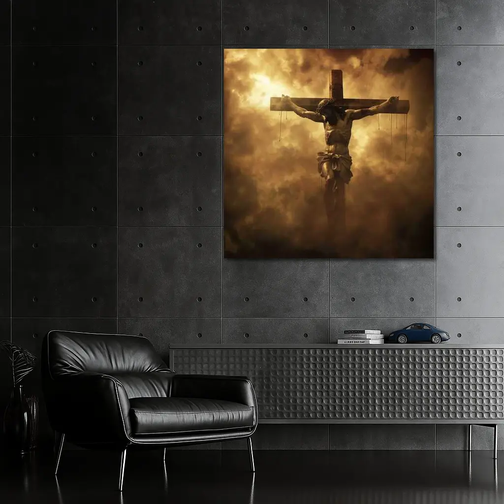 Jesus Christ Crucifixion Dramatic Golden Clouds – Wall Art