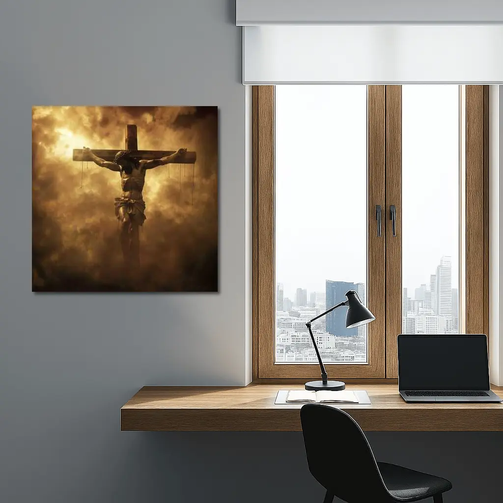 Jesus Christ Crucifixion Dramatic Golden Clouds – Wall Art