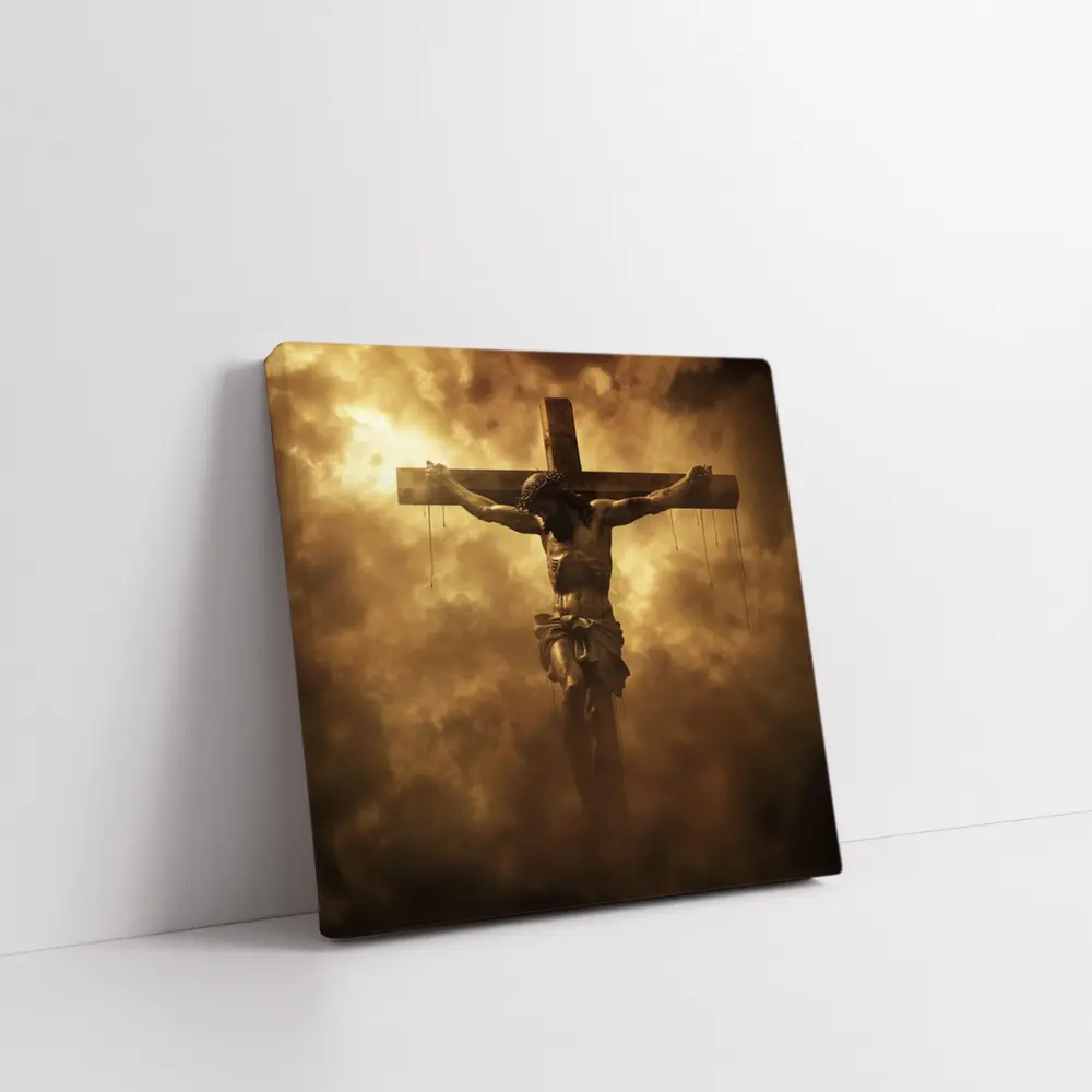 Jesus Christ Crucifixion Dramatic Golden Clouds – Wall Art
