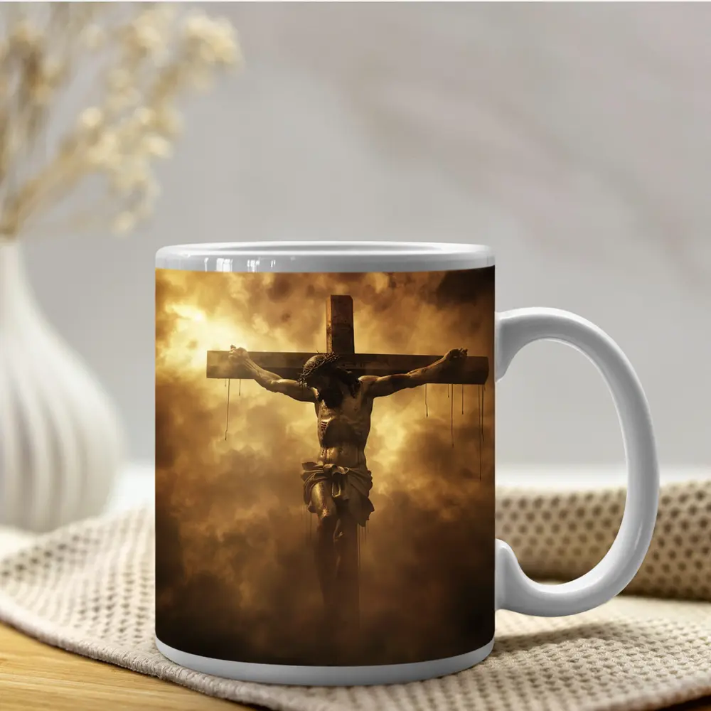 Jesus Christ Crucifixion Dramatic Golden Clouds – Mugs