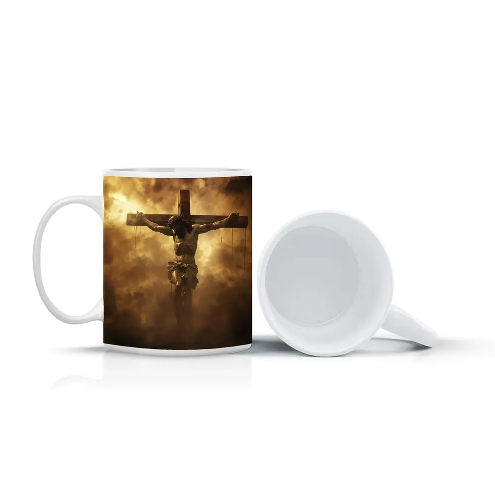 Jesus Christ Crucifixion Dramatic Golden Clouds – Mugs