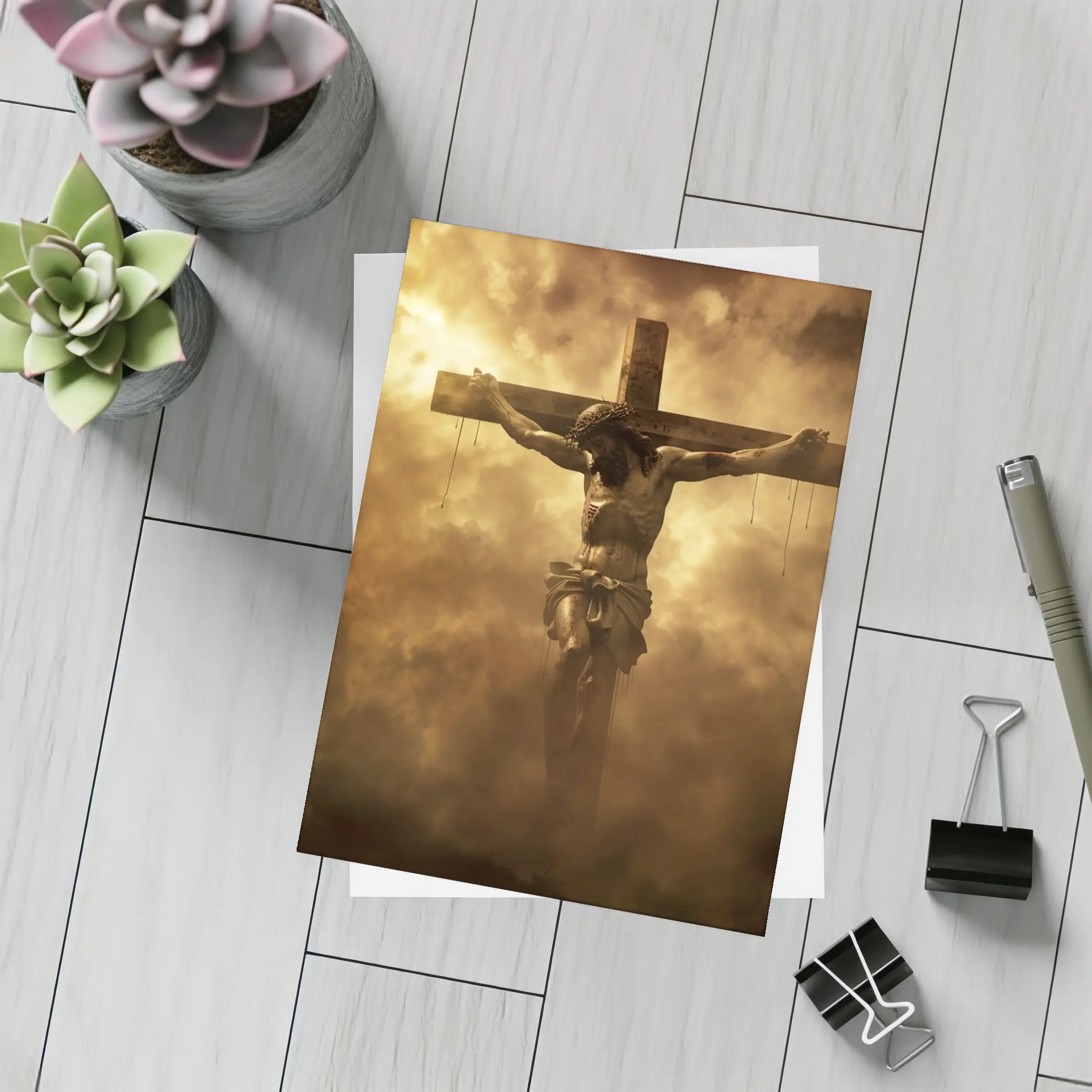 Jesus Christ Crucifixion Dramatic Golden Clouds – Postcards