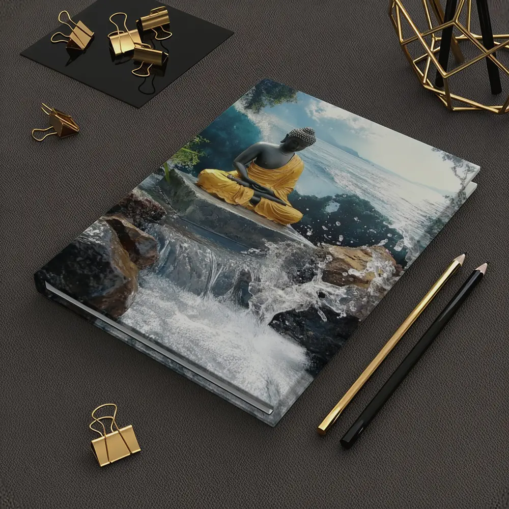 Buddha Statue Waterfall Ocean Tropical Setting – Notebooks