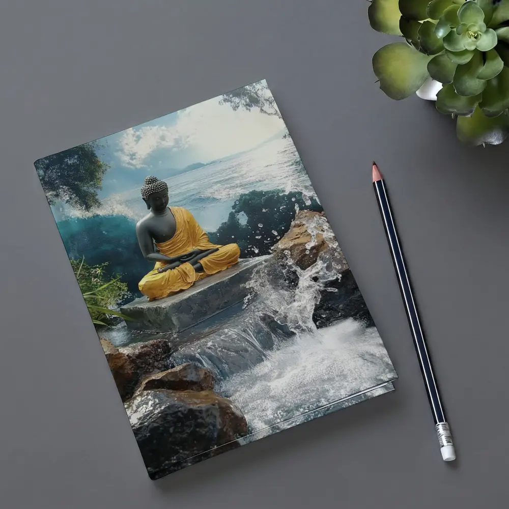 Buddha Statue Waterfall Ocean Tropical Setting – Notebooks