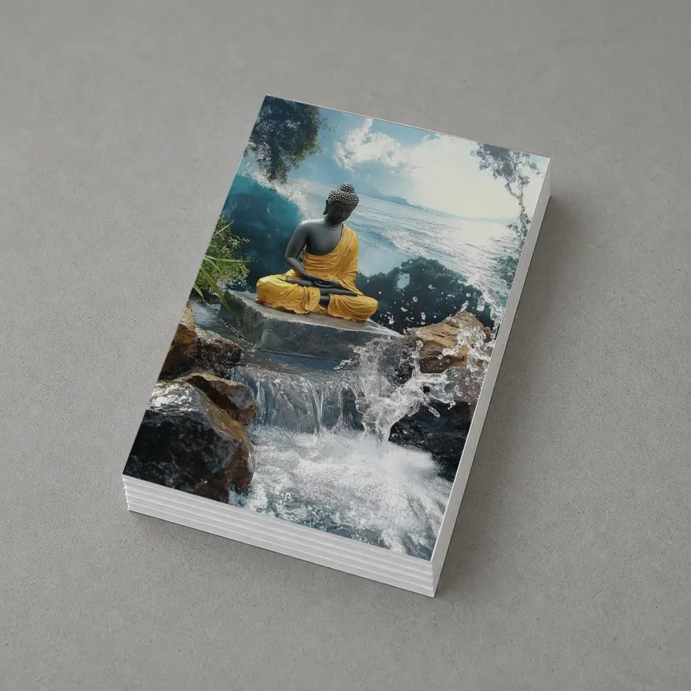 Buddha Statue Waterfall Ocean Tropical Setting – Postcards