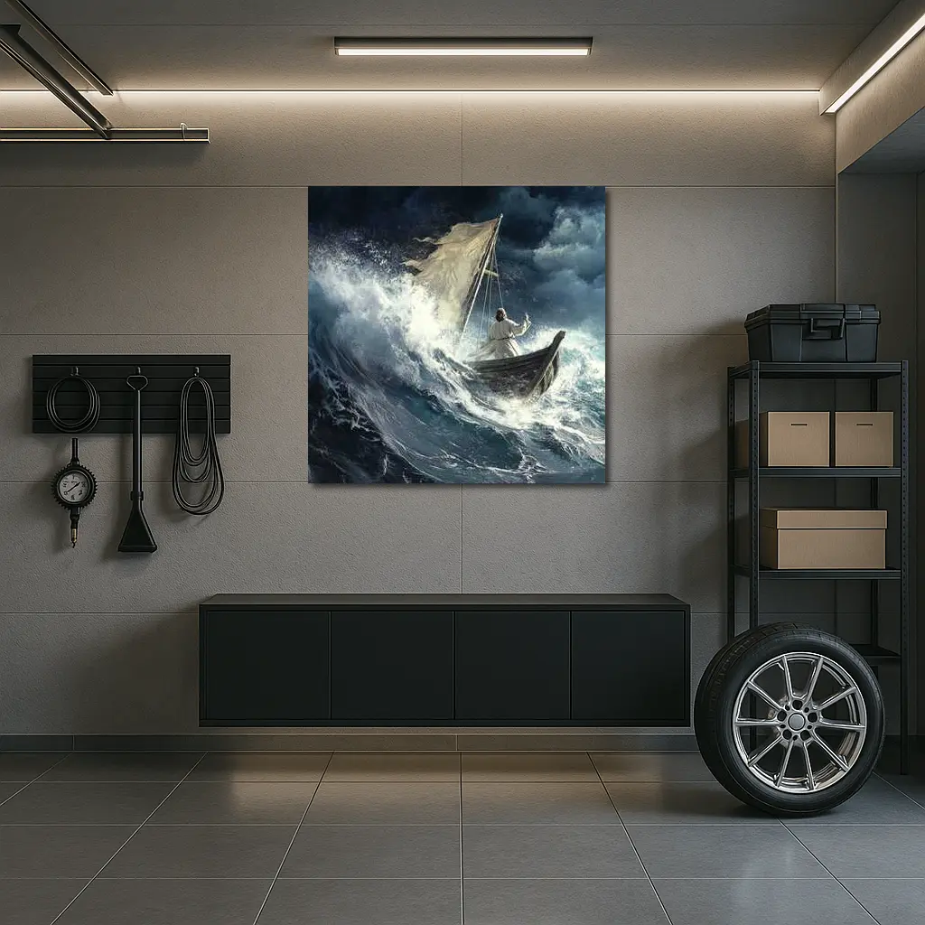 Jesus Calming Storm Raging Sea Waves – Wall Art