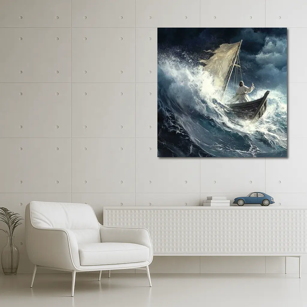 Jesus Calming Storm Raging Sea Waves – Wall Art