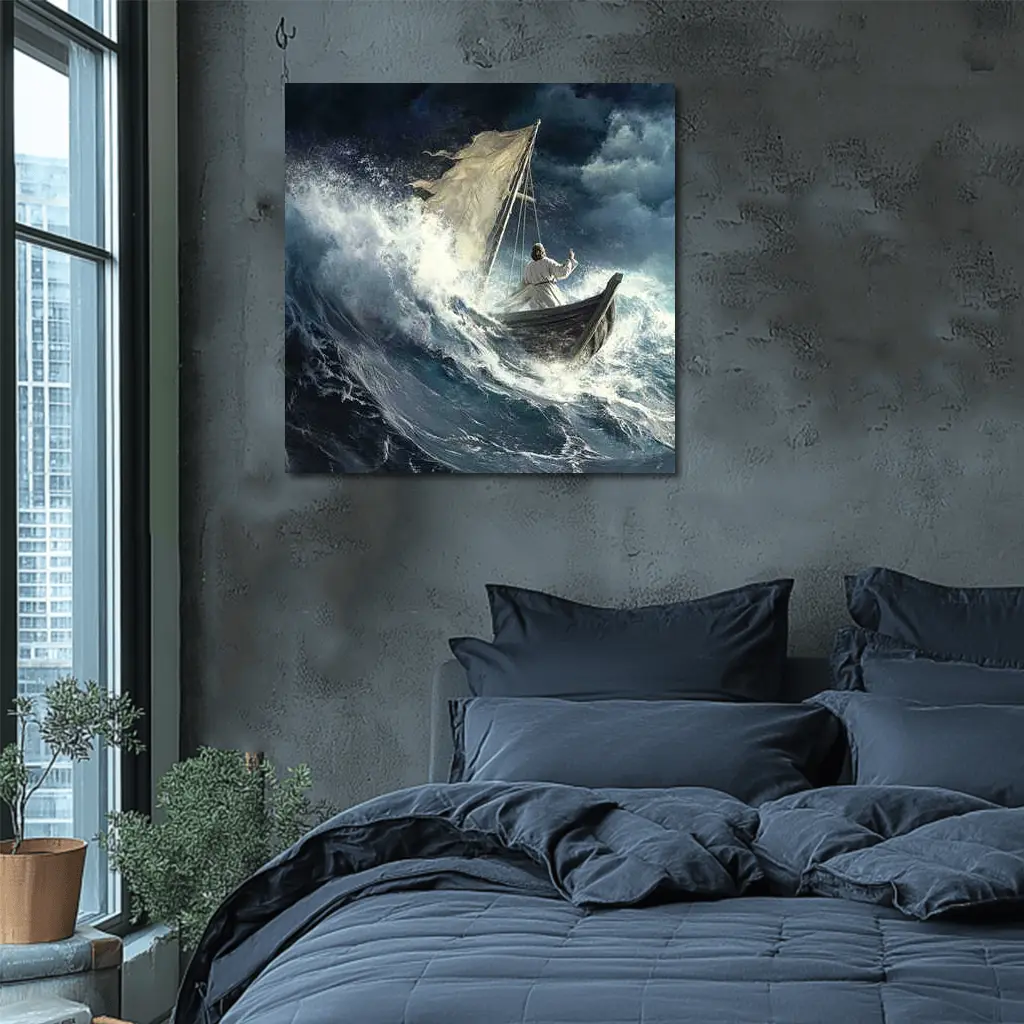 Jesus Calming Storm Raging Sea Waves – Wall Art