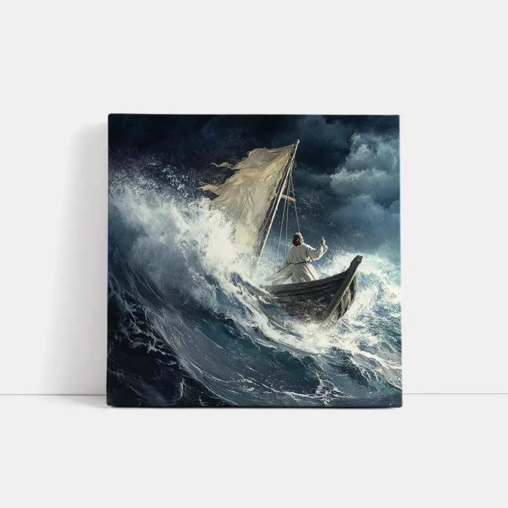 Jesus Calming Storm Raging Sea Waves – Wall Art