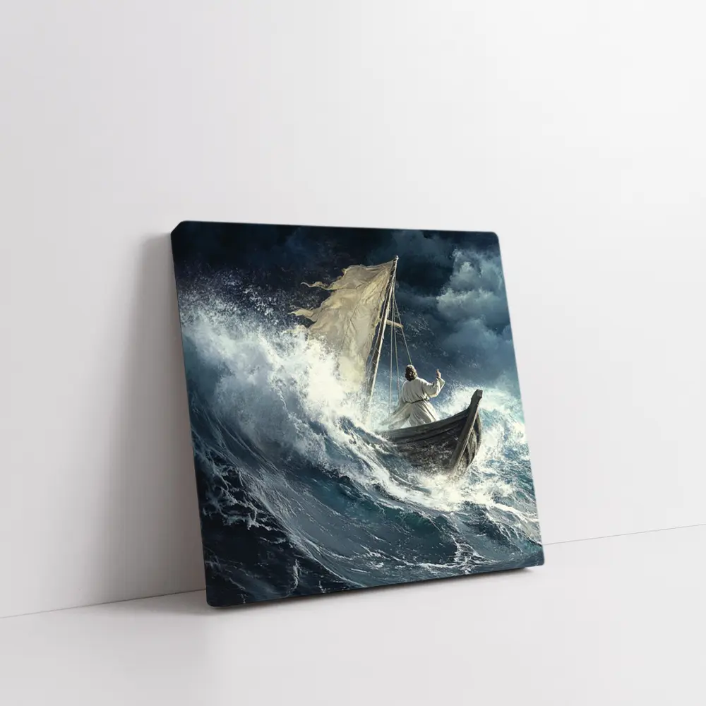Jesus Calming Storm Raging Sea Waves – Wall Art