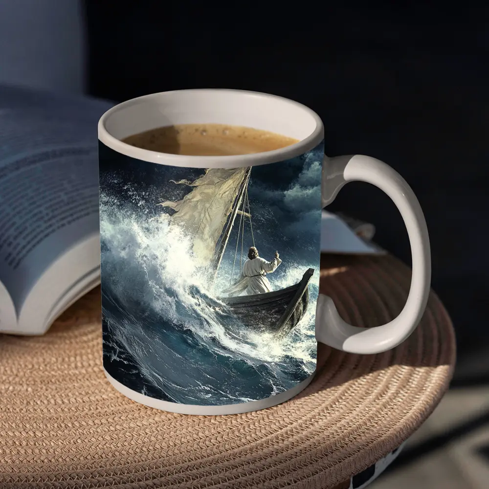 Jesus Calming Storm Raging Sea Waves – Mugs