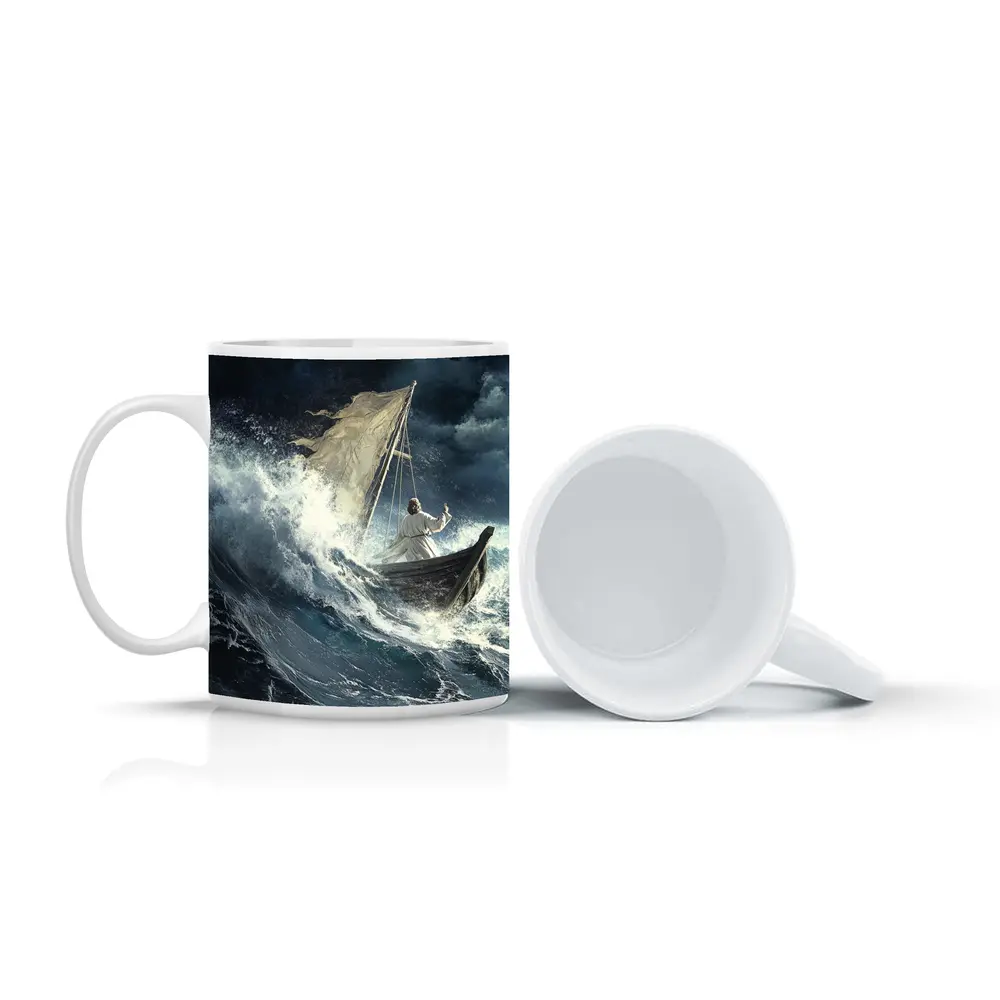 Jesus Calming Storm Raging Sea Waves – Mugs