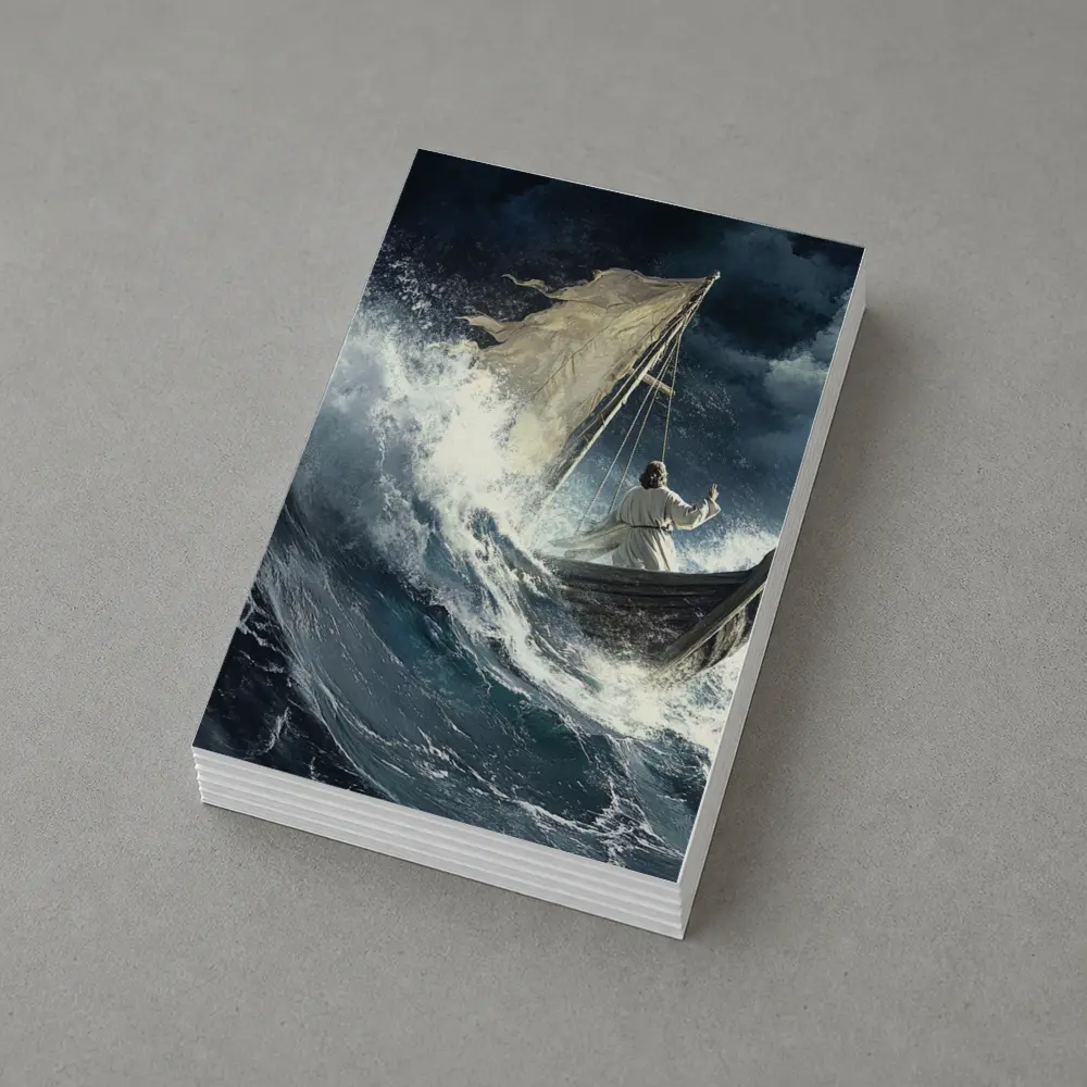 Jesus Calming Storm Raging Sea Waves – Postcards