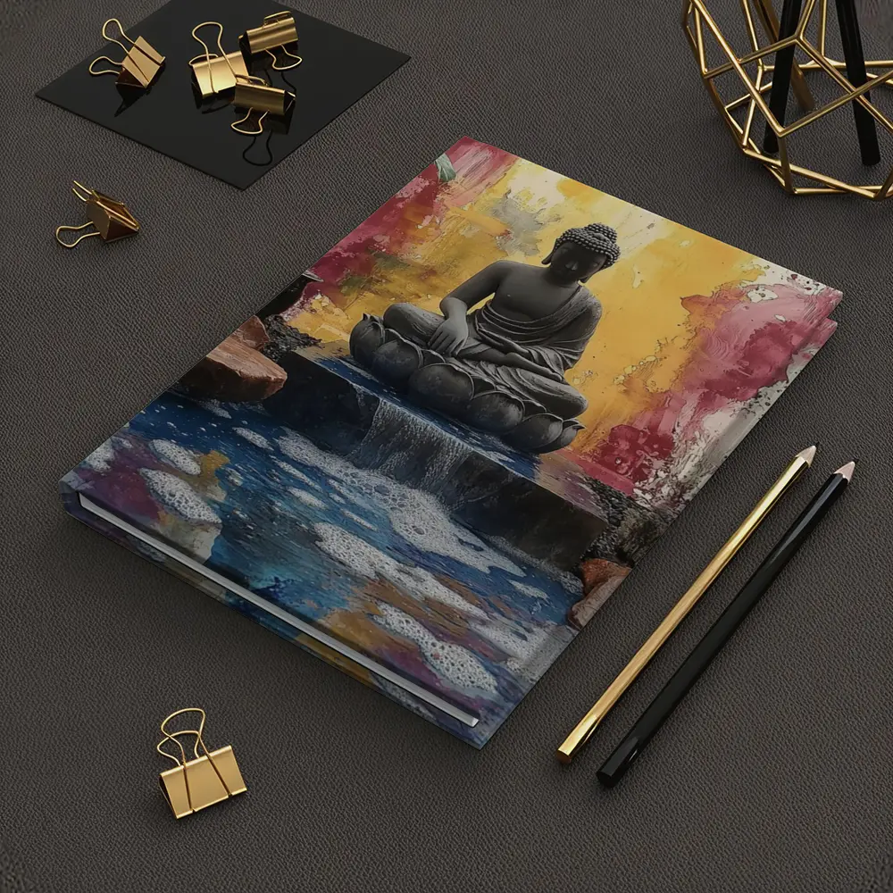 Buddha Statue Lotus Waterfall Colorful Abstract – Notebooks