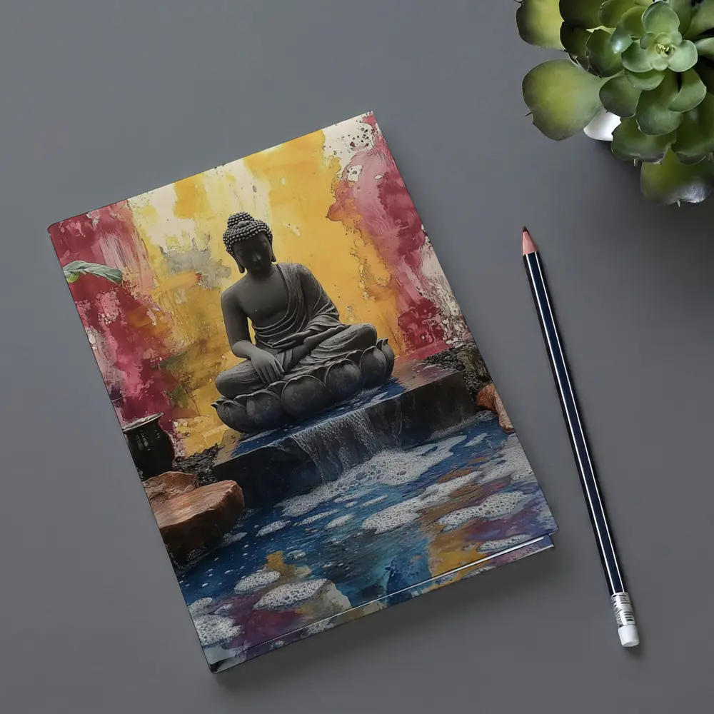 Buddha Statue Lotus Waterfall Colorful Abstract – Notebooks