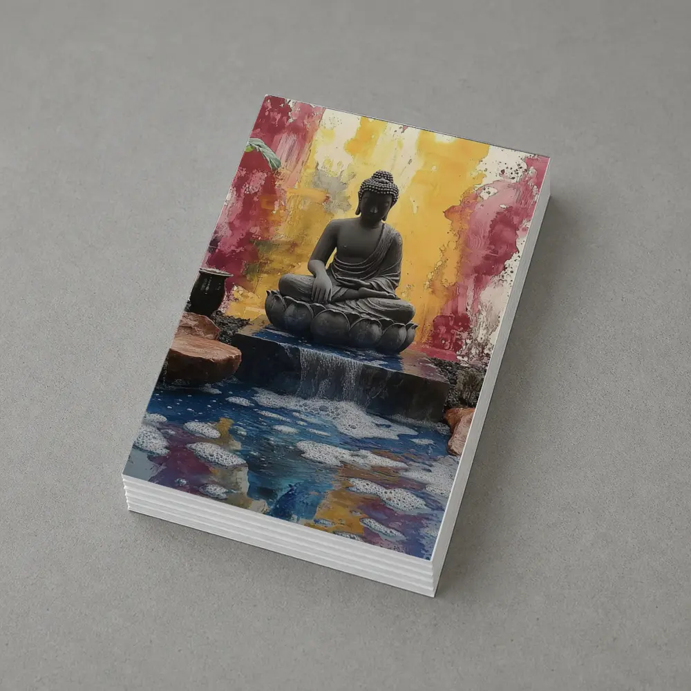 Buddha Statue Lotus Waterfall Colorful Abstract – Postcards