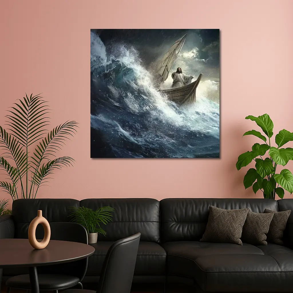 Jesus Standing on Boat in Stormy Sea – Wall Art