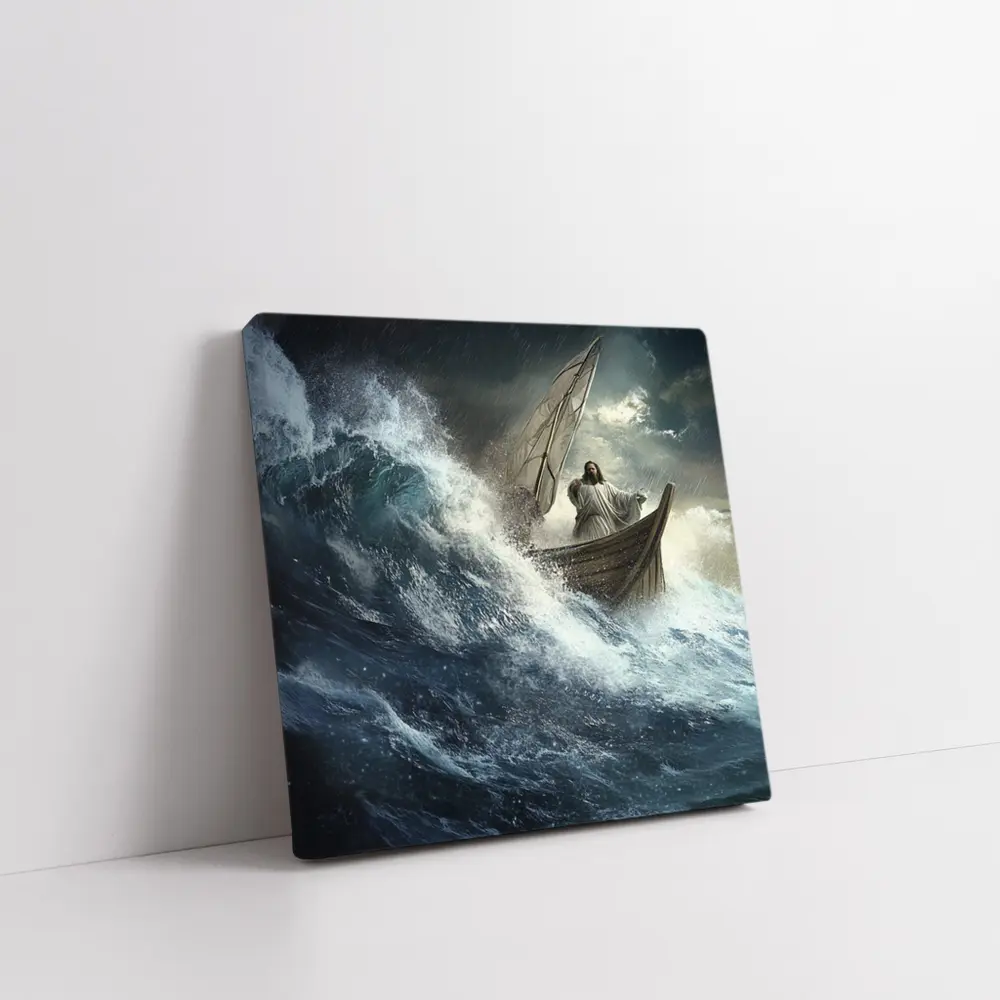 Jesus Standing on Boat in Stormy Sea – Wall Art