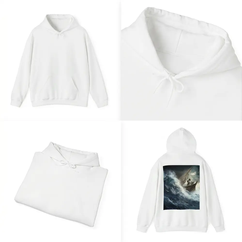 Jesus Standing on Boat in Stormy Sea – Hoodies