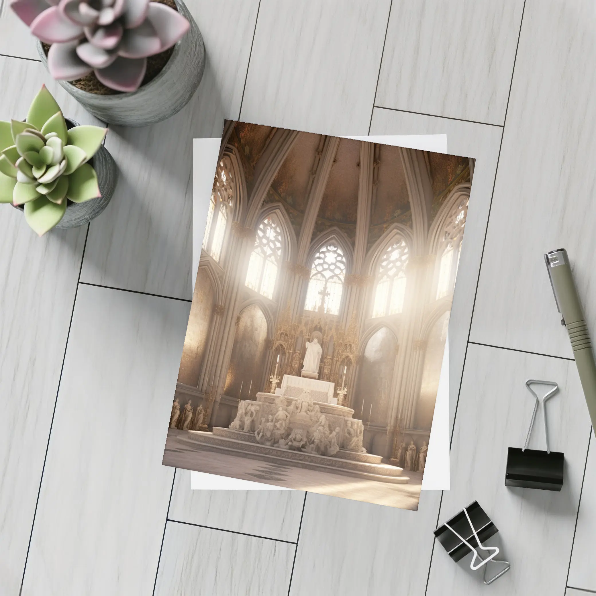 Gothic Cathedral Altar Light Rays Interior – Postcards