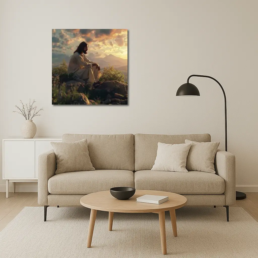 Jesus Sitting on Rocks at Sunset – Wall Art