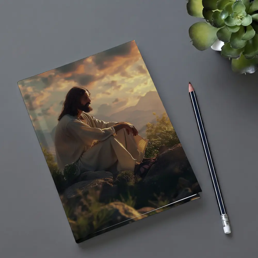 Jesus Sitting on Rocks at Sunset – Notebooks