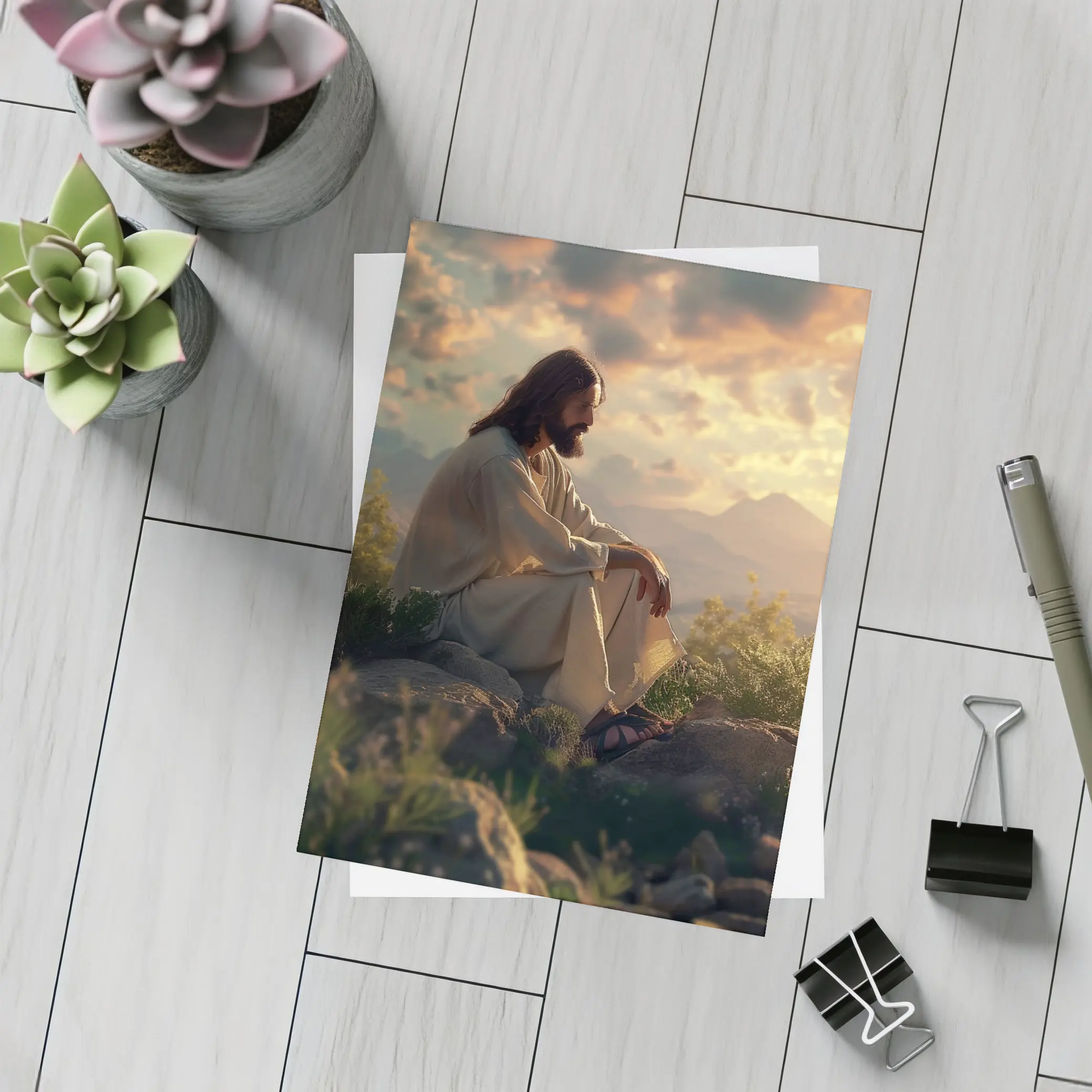 Jesus Sitting on Rocks at Sunset – Postcards