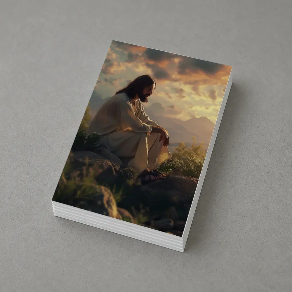 Jesus Sitting on Rocks at Sunset – Postcards