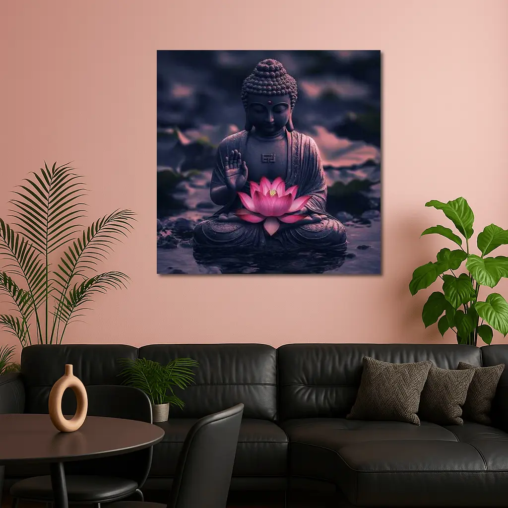 Buddha Statue Lotus Flower Purple Moody – Wall Art