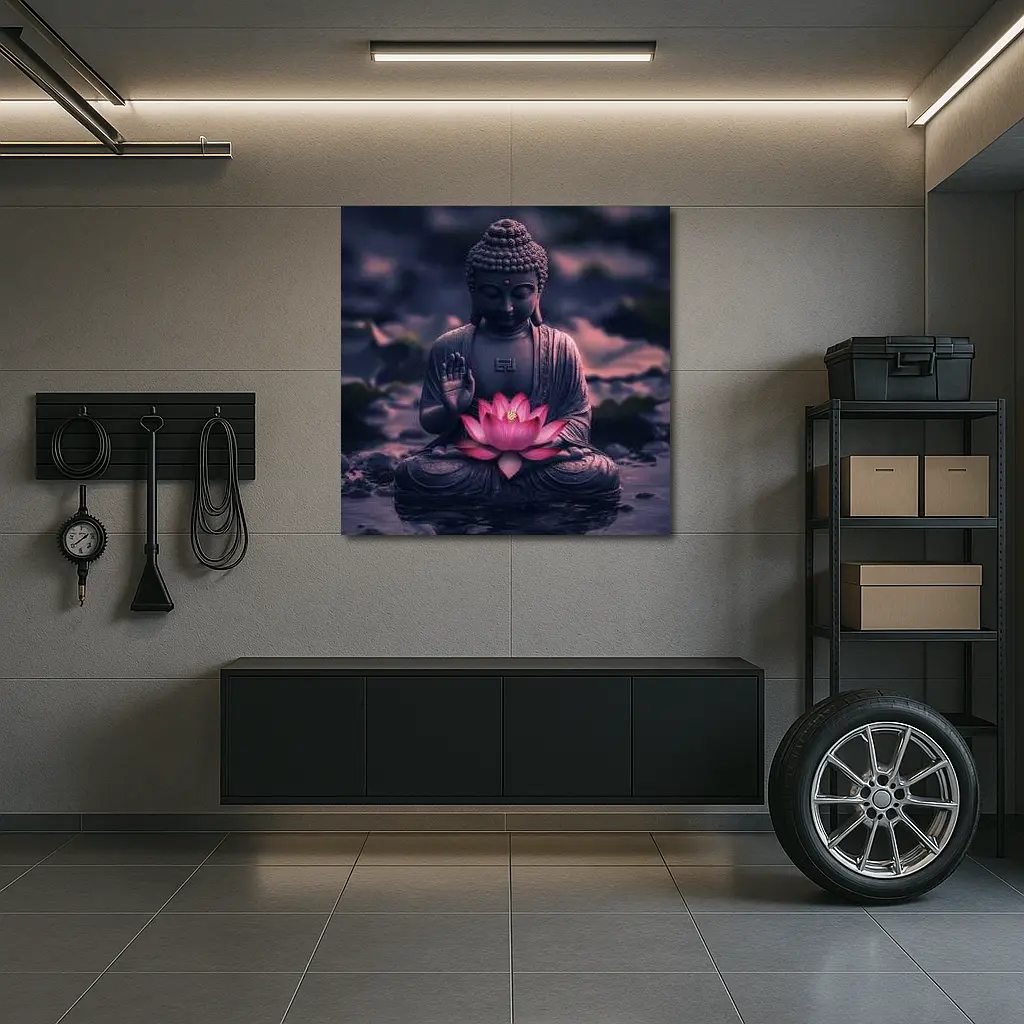 Buddha Statue Lotus Flower Purple Moody – Wall Art