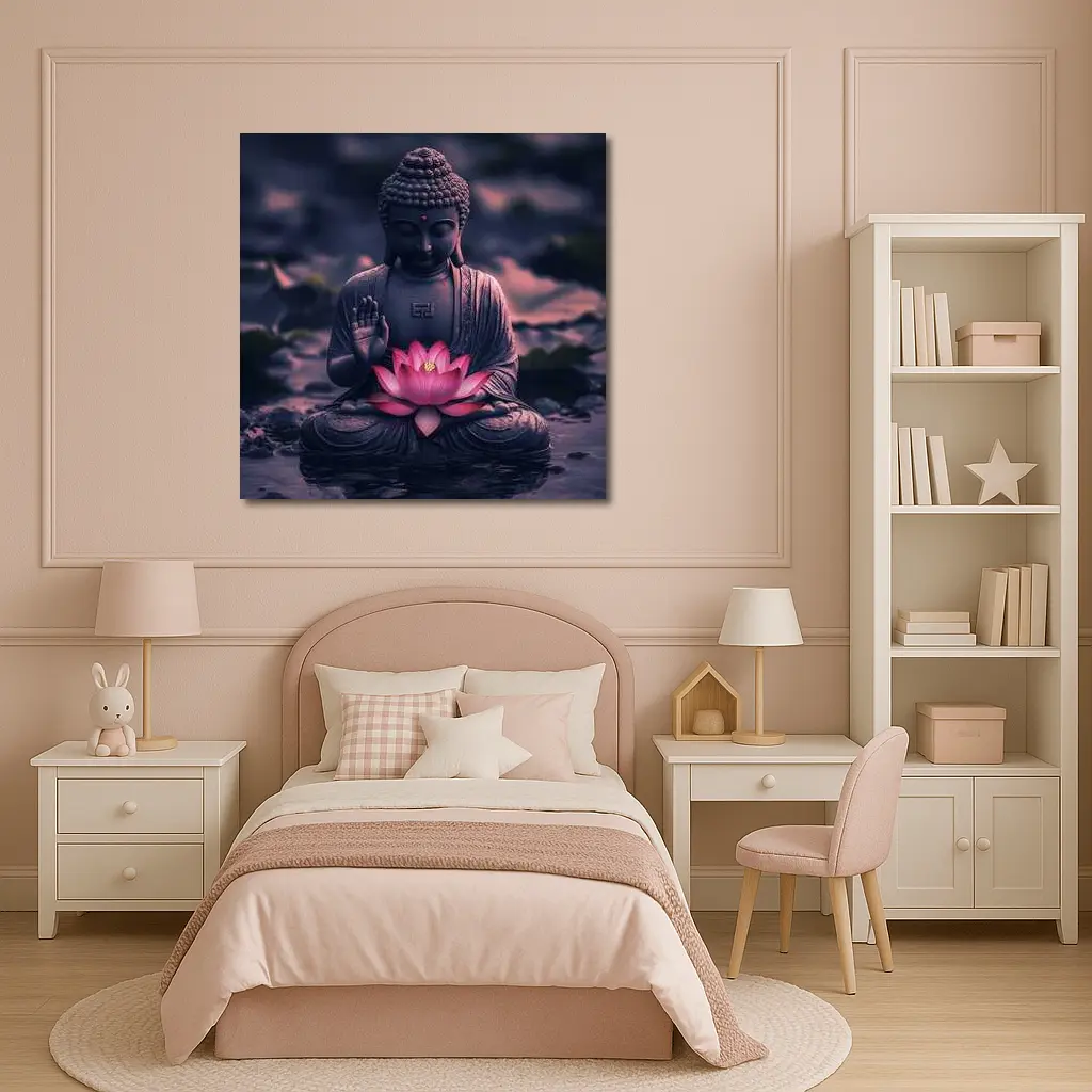 Buddha Statue Lotus Flower Purple Moody – Wall Art