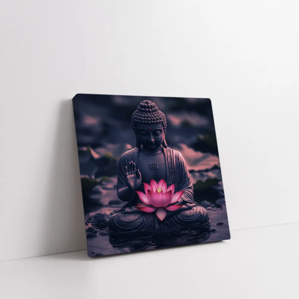 Buddha Statue Lotus Flower Purple Moody – Wall Art