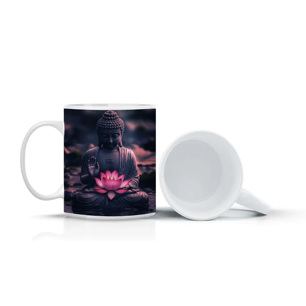 Buddha Statue Lotus Flower Purple Moody – Mugs