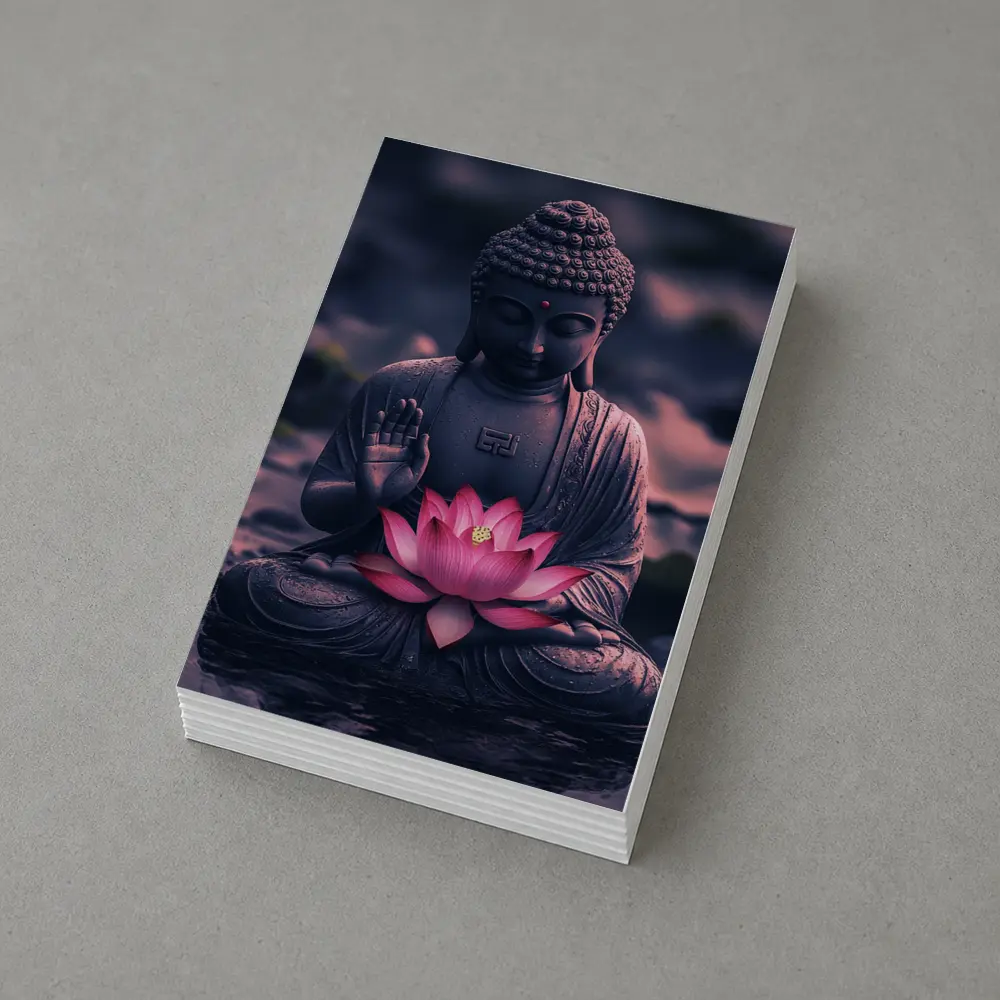 Buddha Statue Lotus Flower Purple Moody – Postcards