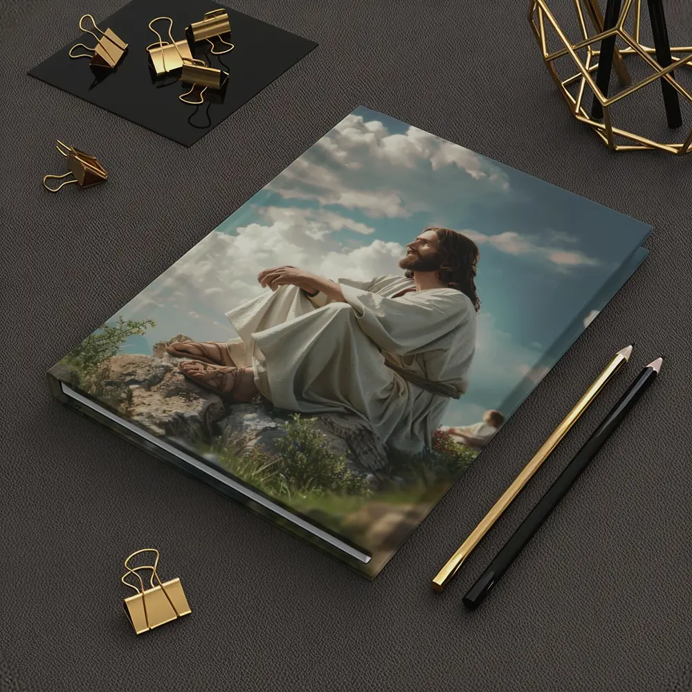 Jesus Sitting on Rocky Hilltop Cloudy Sky – Notebooks