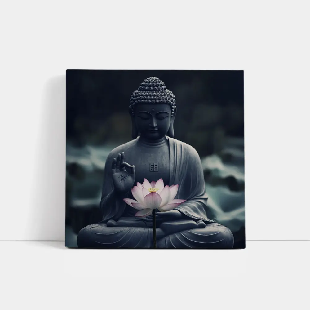 Buddha Stone Statue Pink Lotus Flower – Wall Art