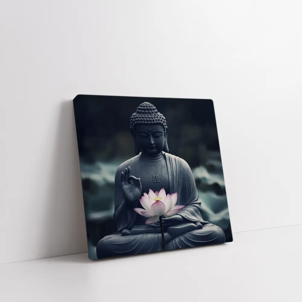 Buddha Stone Statue Pink Lotus Flower – Wall Art