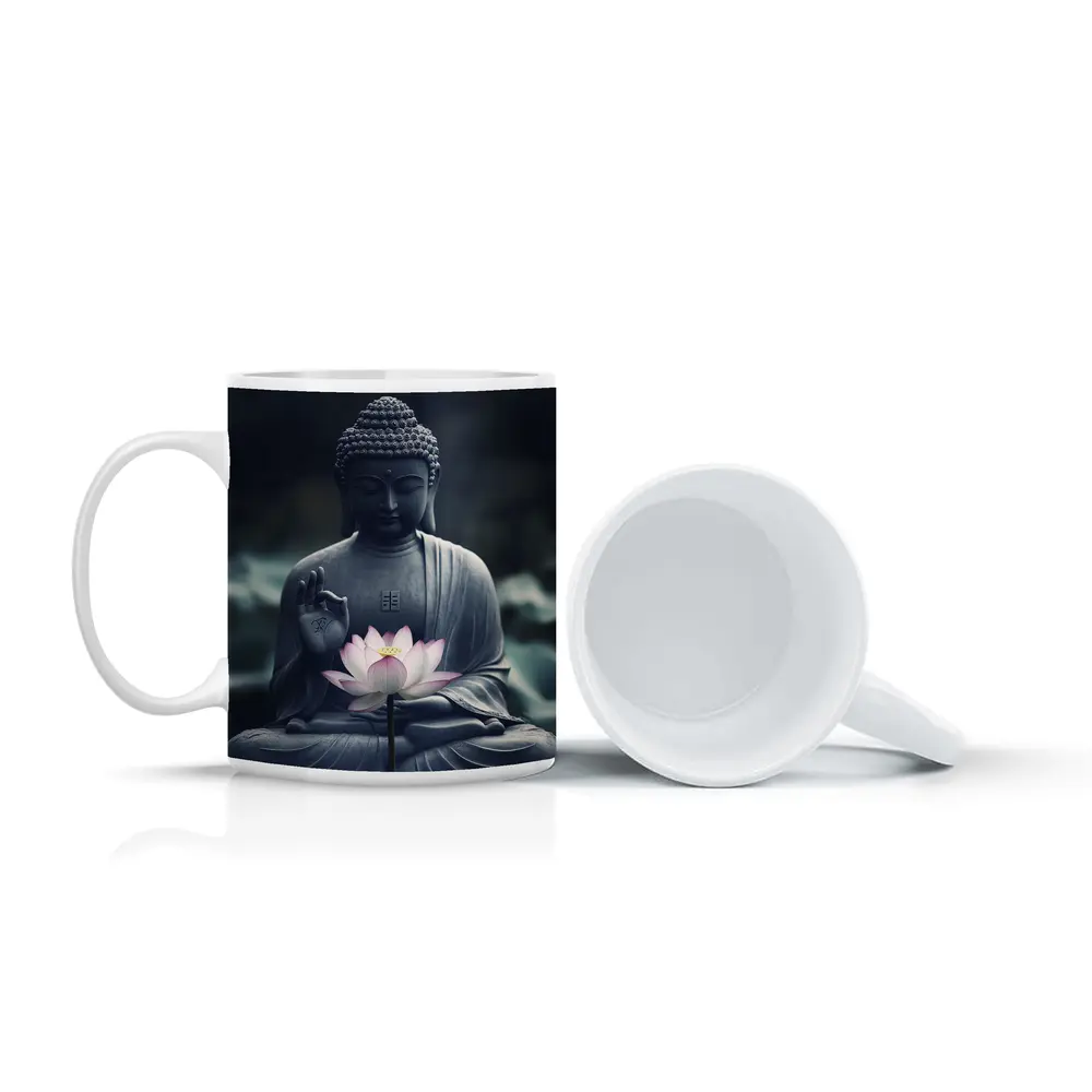 Buddha Stone Statue Pink Lotus Flower – Mugs