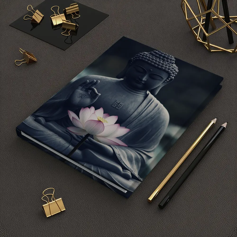 Buddha Stone Statue Pink Lotus Flower – Notebooks