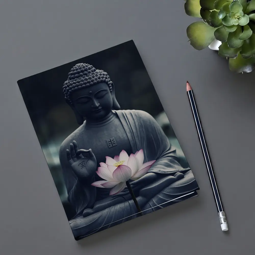 Buddha Stone Statue Pink Lotus Flower – Notebooks