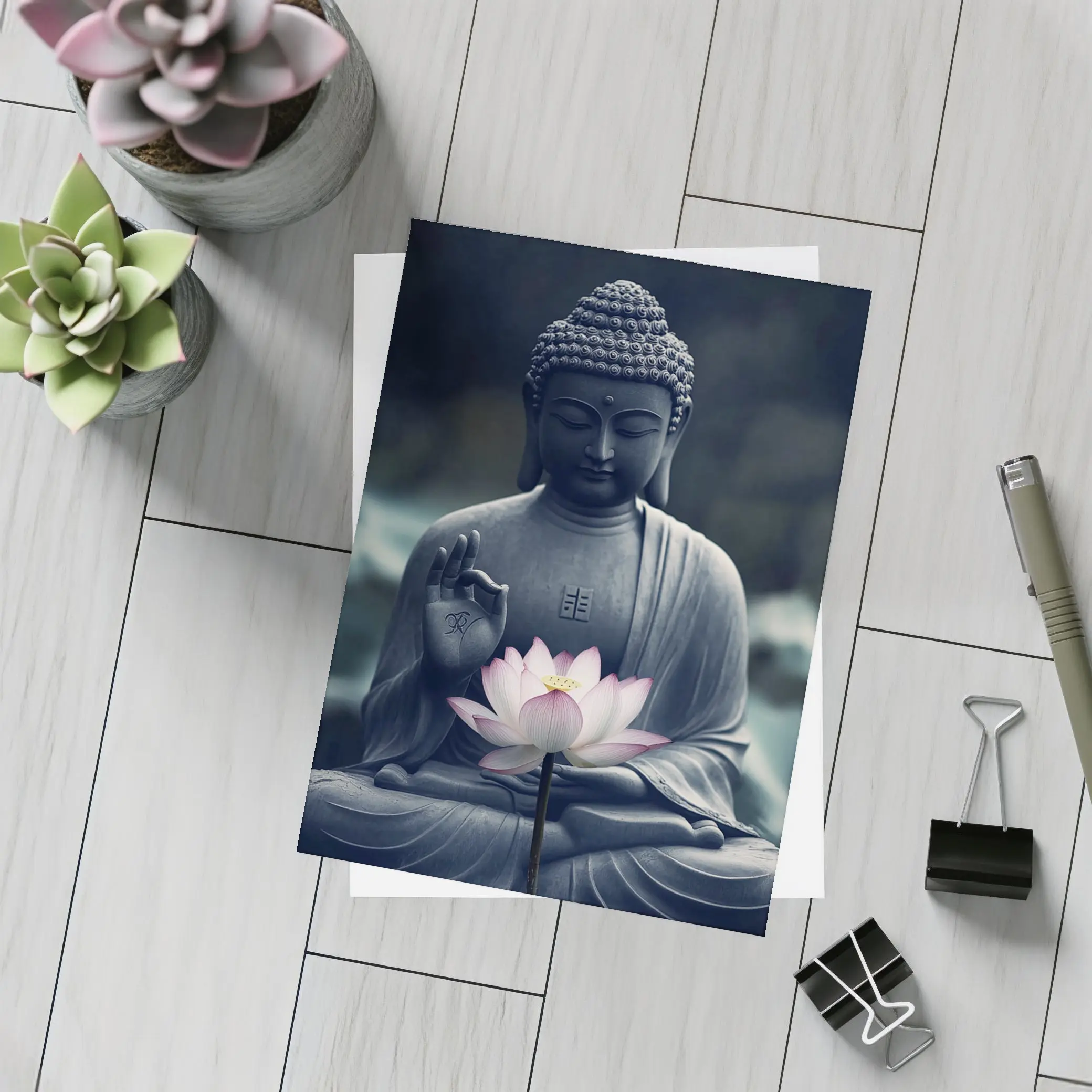 Buddha Stone Statue Pink Lotus Flower – Postcards