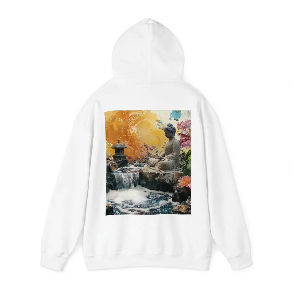 Buddha Statue Waterfall Garden Colorful Background – Hoodies