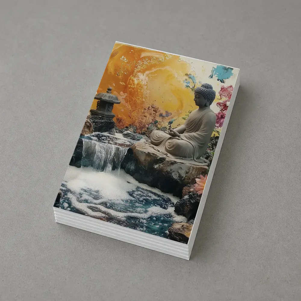 Buddha Statue Waterfall Garden Colorful Background – Postcards