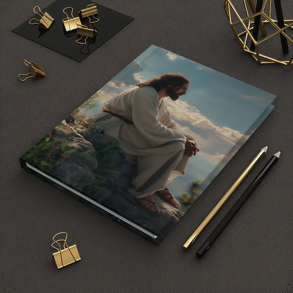 Jesus Sitting On Rocky Hillside Peaceful Sky – Notebooks